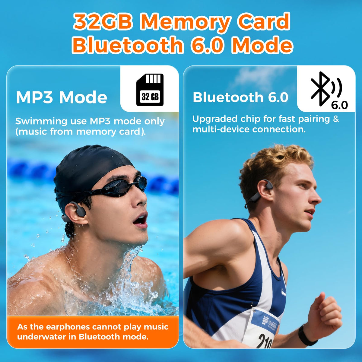 Hostena underwater action of swimmer using MP3 mode safely