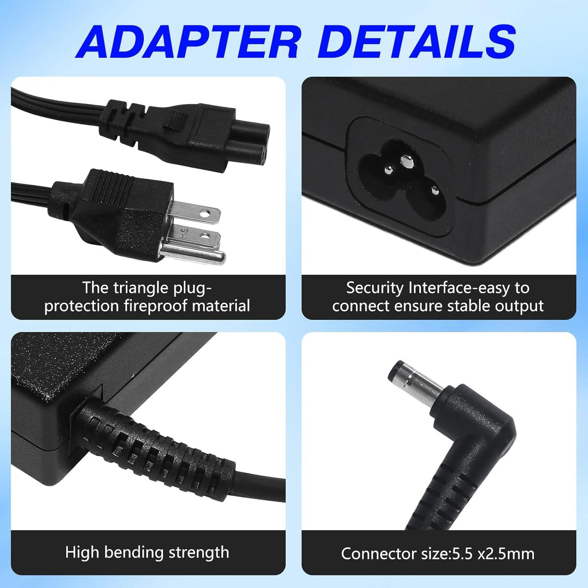 Hostorch detachable AC cable with US plug for easy replacement and travel convenience