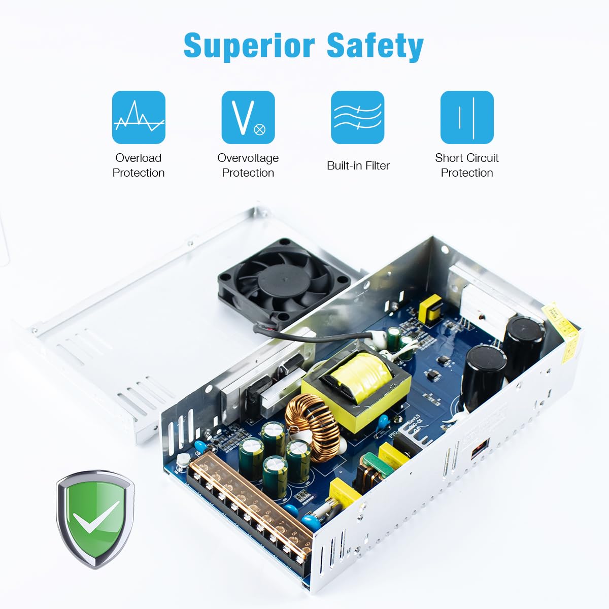 Hosyond power supply side connection view ideal for CCTV and lighting installations.