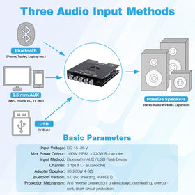 Hosyond ZK-HT21 connector panel with Bluetooth, USB, AUX and speaker terminals