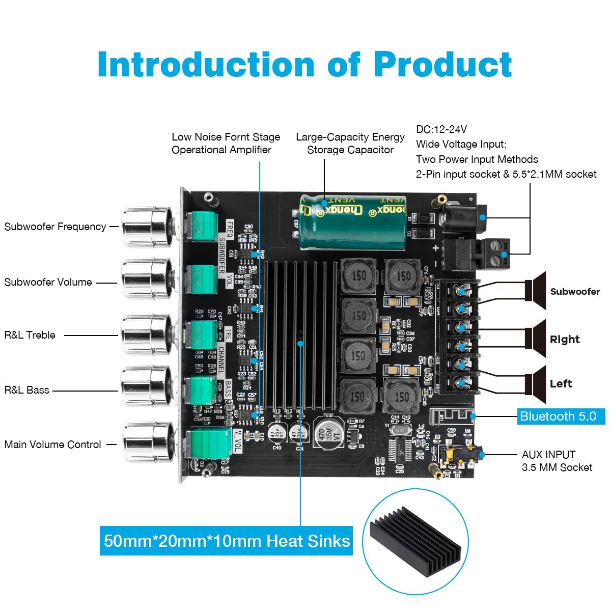 Hosyond ZK-TB21 back ports for power and audio connections