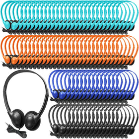 Hoteam 100-pack classroom headphones in black packaging, hygienic and ready for use.