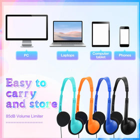 Hoteam orange ear-pad headphones with soft cushioning for school settings.