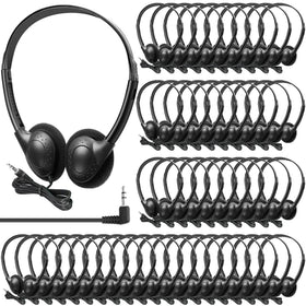 Hoteam 100-pack headphones in box, hygienic packaging for classroom distribution.