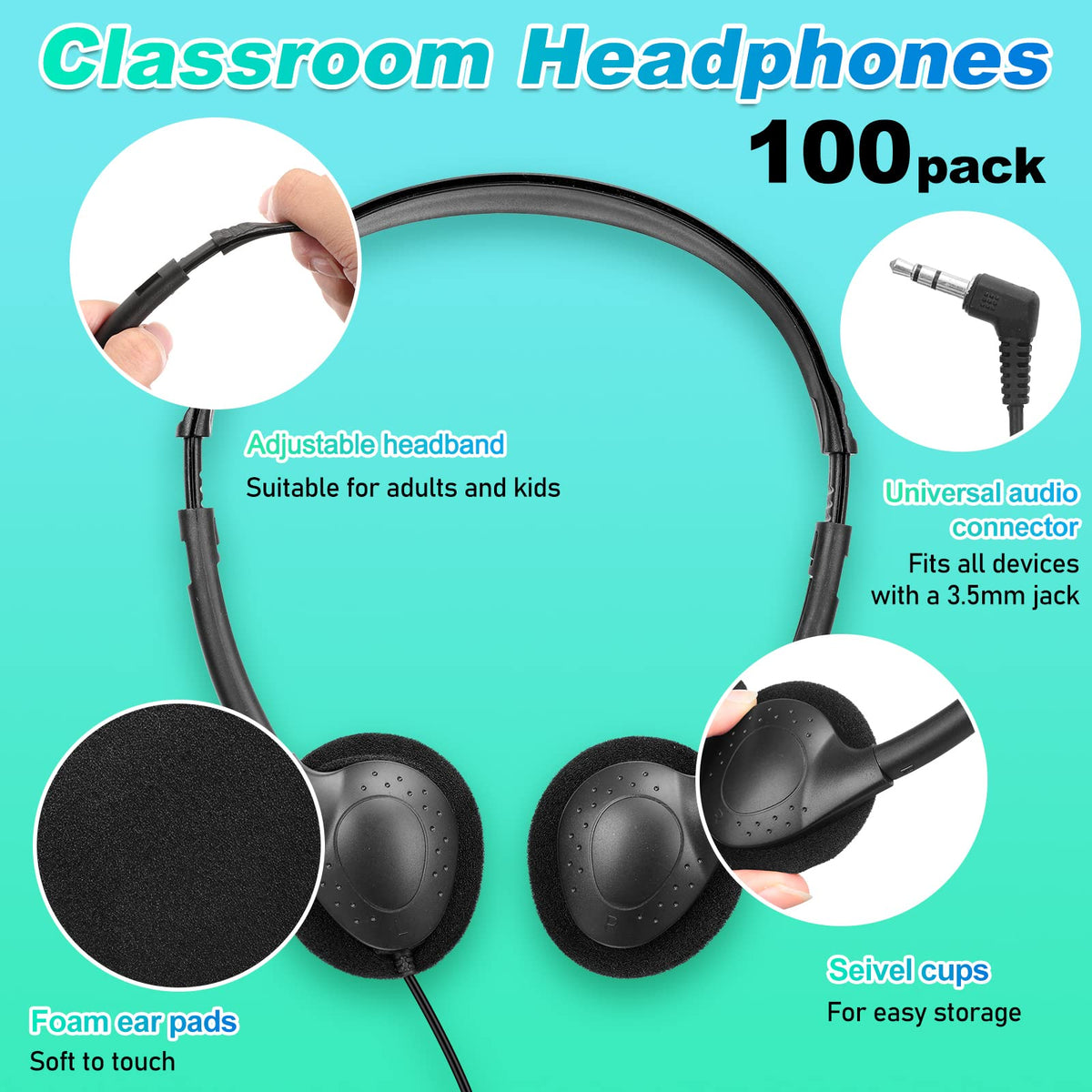 Hoteam headphones with adjustable headband for a secure classroom fit.