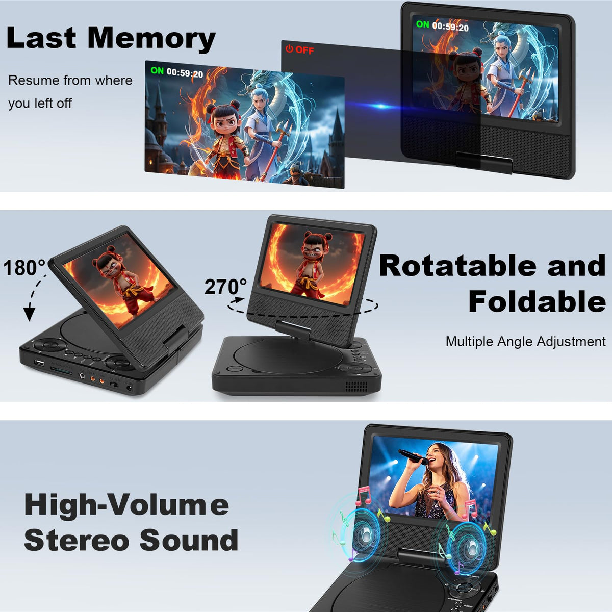 HotHat 9-5-inch DVD player supports 1080p playback for crisp viewing.
