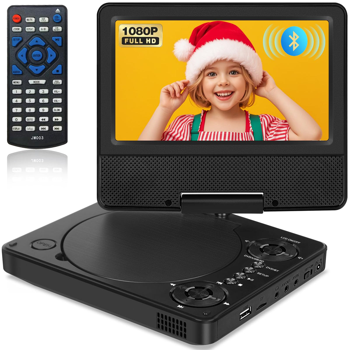 HotHat 9-5-inch DVD player front view, compact travel-friendly design for road trips.