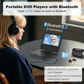 HotHat 9-5-inch DVD player swivel screen, flexible viewing angles for car or plane.