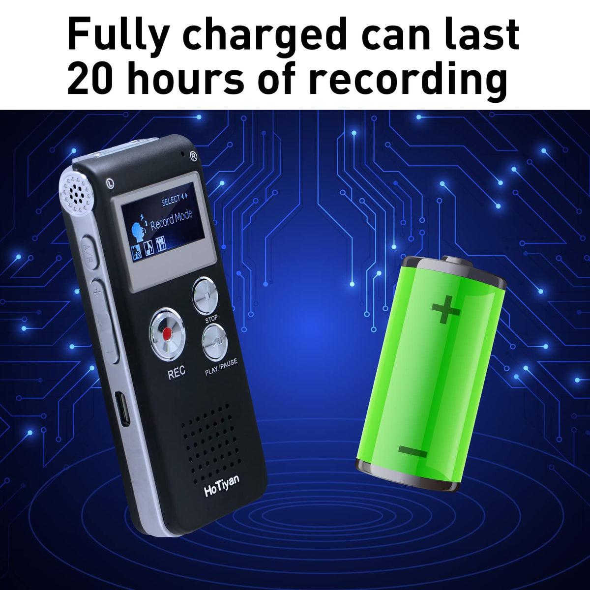 HoTiyan 8GB storage recorder prepared for long lectures and meetings.