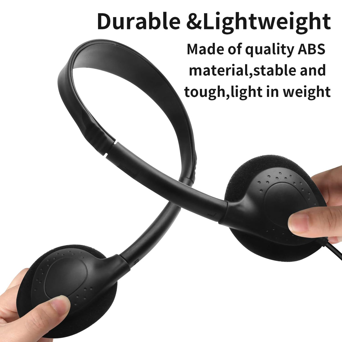 HOTKUDO headphones 3-5mm plug shown with classroom devices for versatile learning.