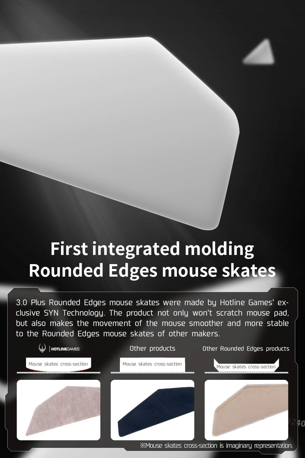 HOTLINEGAMES G304 feet with rounded edges for stable tracking.