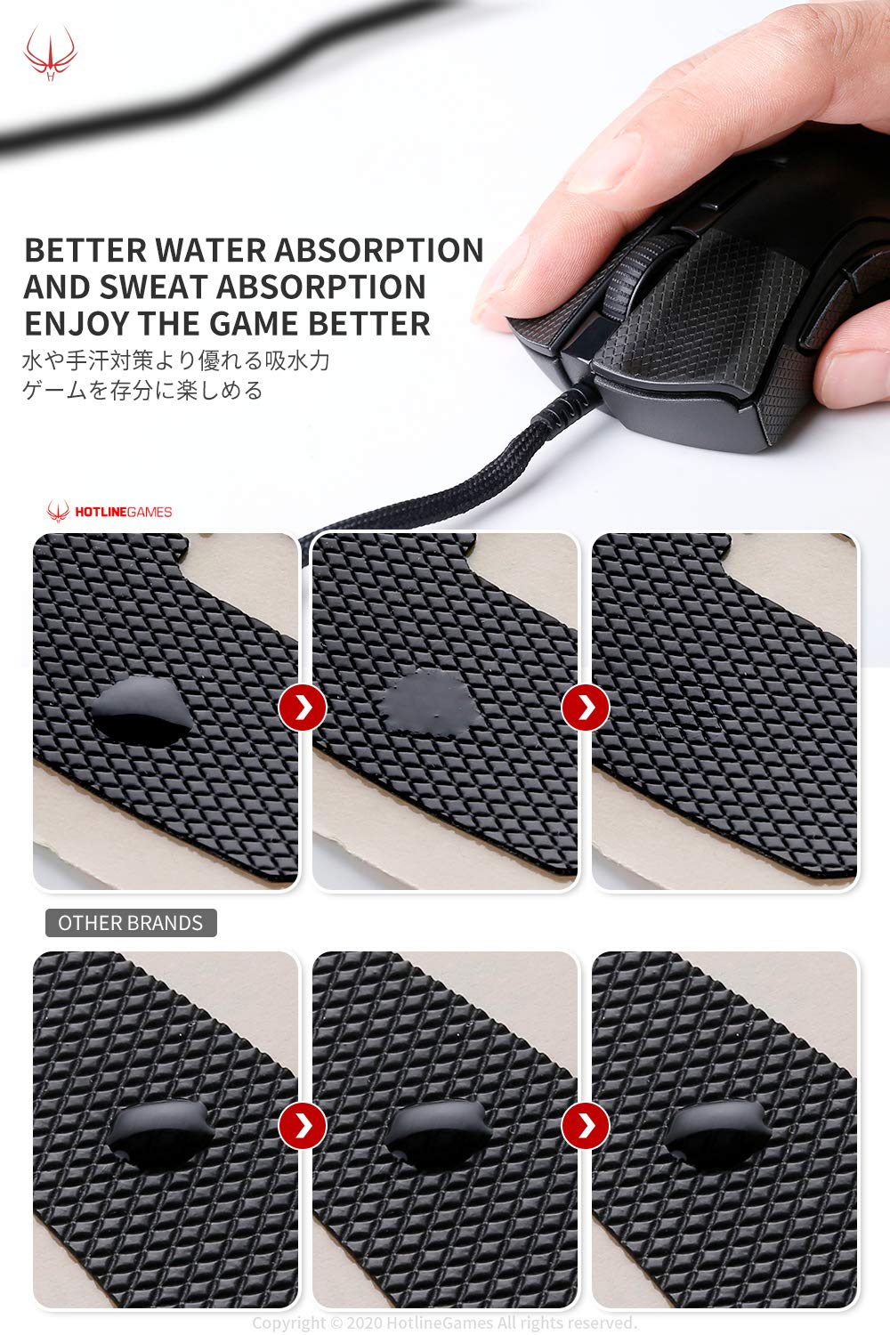 Pre-cut HOTLINEGAMES grip tape for quick, clean mouse skin application.