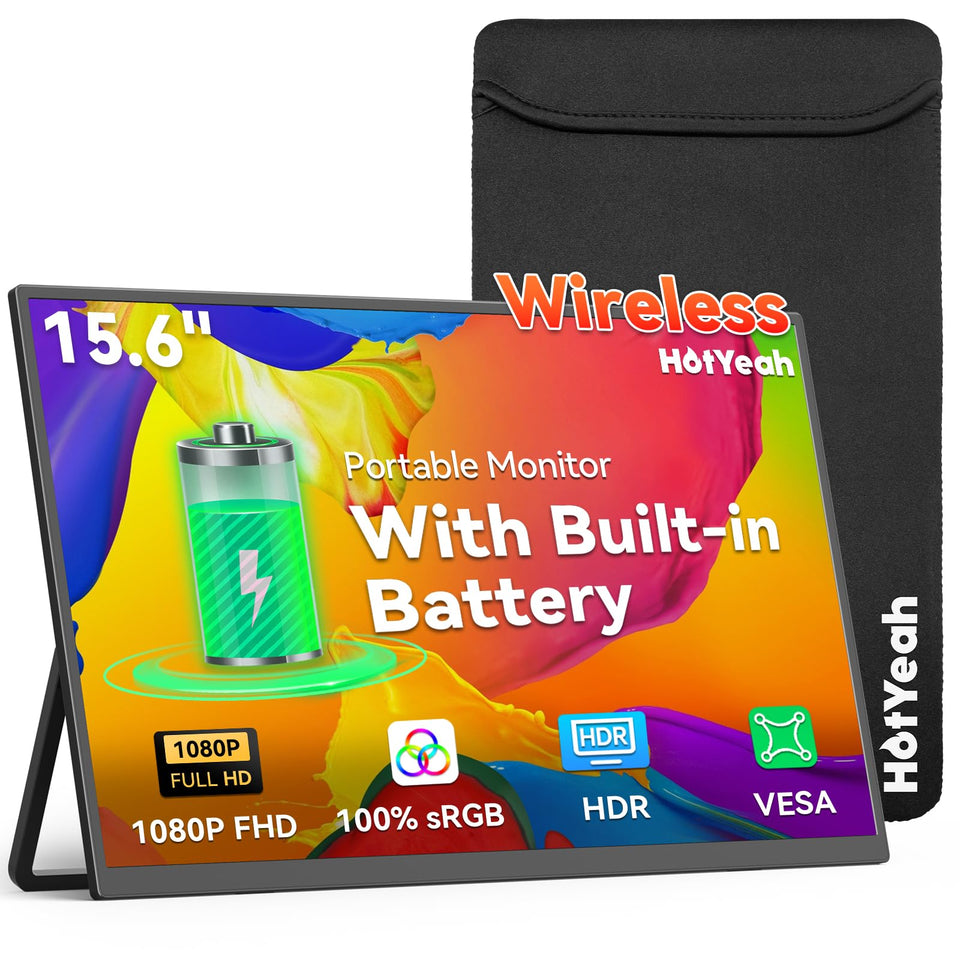 HotYeah 15.6-inch wireless monitor front view, portable second screen for on-the-go productivity.