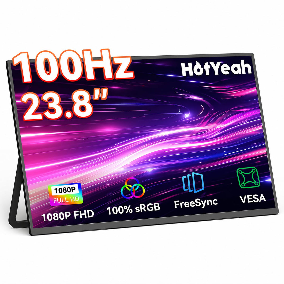 HotYeah 23.8-inch monitor on desk shows immersive FHD visuals for work and play