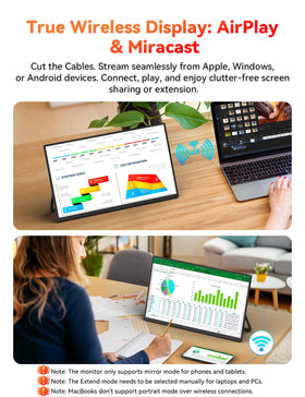 HotYeah screen showing AirPlay and Miracast setup for wireless casting.