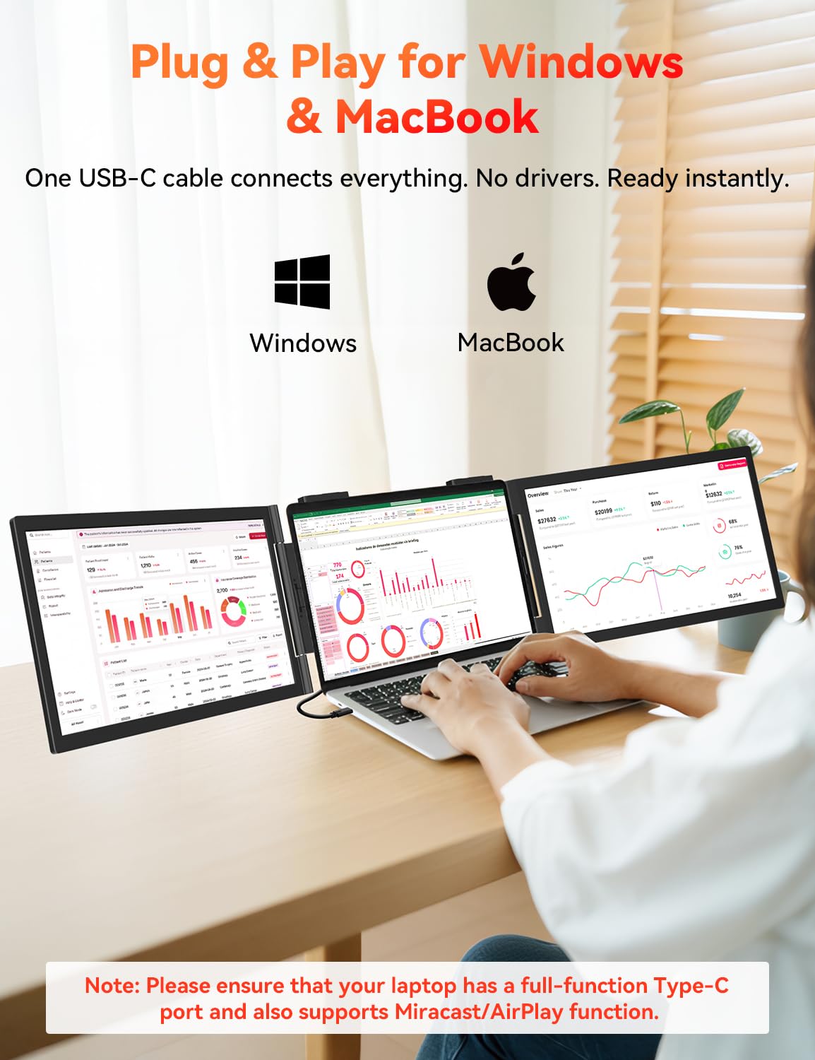 HotYeah dual portable monitors angled view for ergonomic on-the-go work.