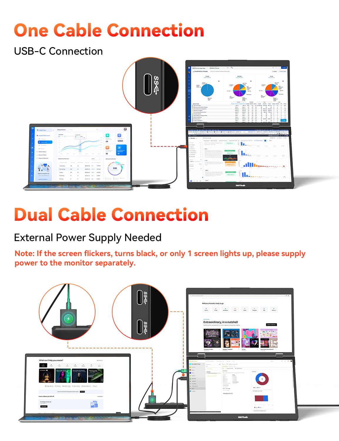 HotYeah extended 23.8-inch visual space supports multitasking tasks.
