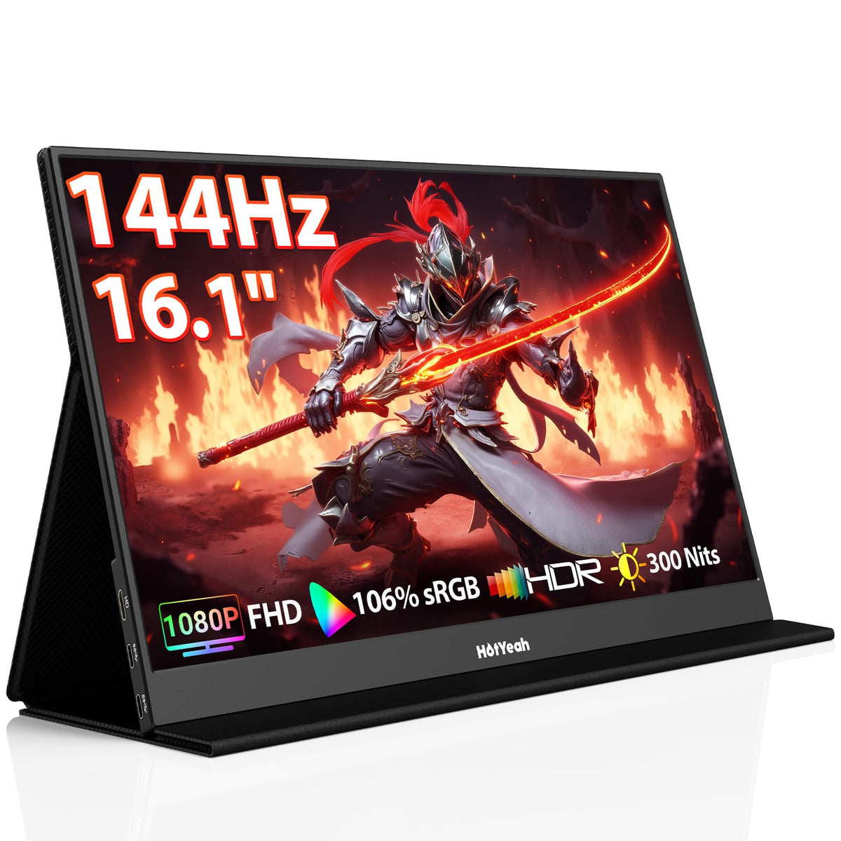HotYeah front view showing 16.1-inch screen and slim bezel for portable clarity