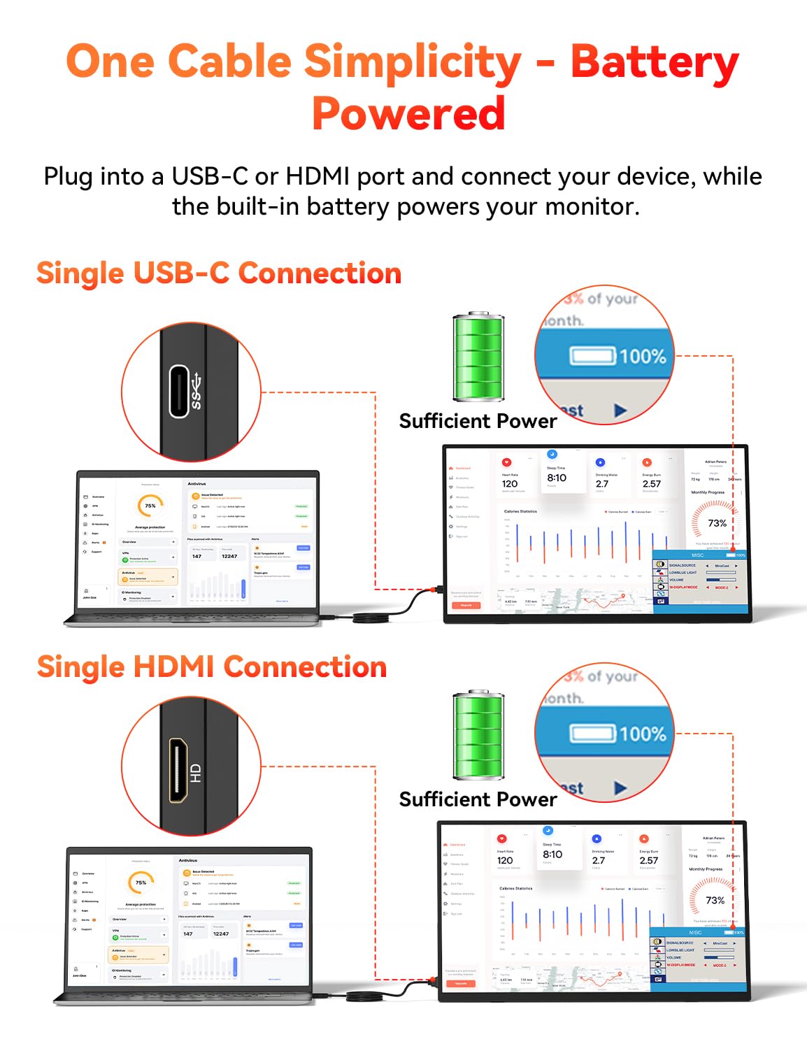 HotYeah extended display setup with laptop and monitor
