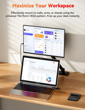 HotYeah monitor connected via USB-C and Mini HDMI for versatile, plug-and-play setup.