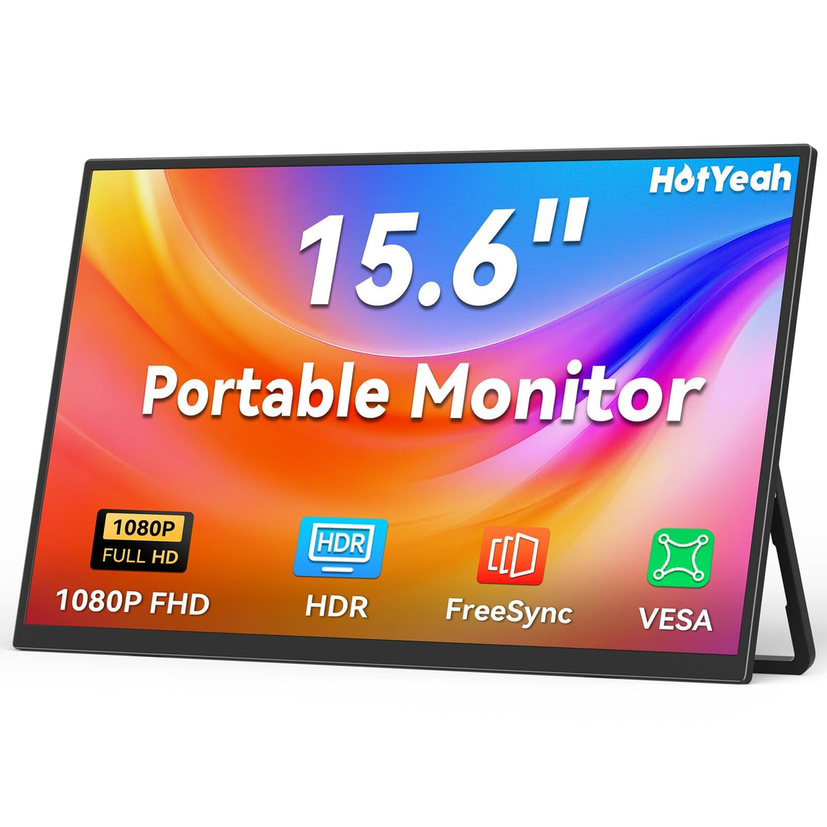 HotYeah portable monitor front view showing crisp 1080p visuals for on-the-go work.