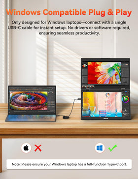 HotYeah USB-C plug-and-play connection enables quick productivity on Windows laptops.