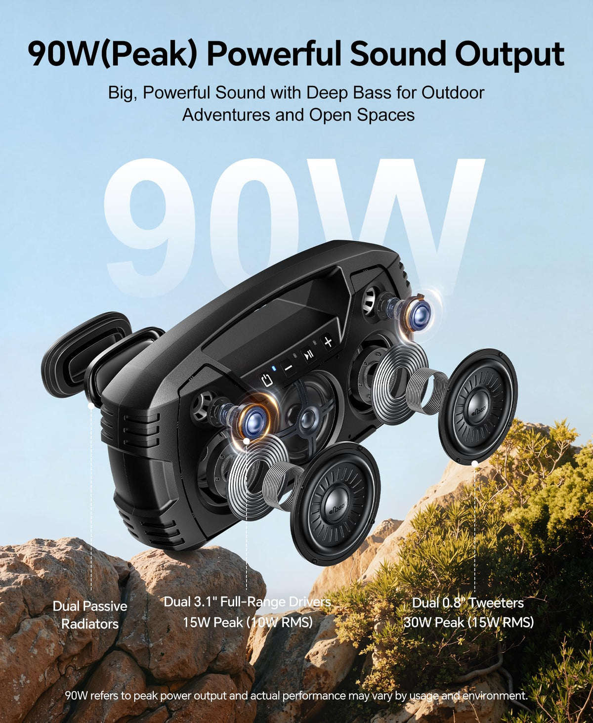 Houl Zallee 90W peak sound system with bright highs and bass