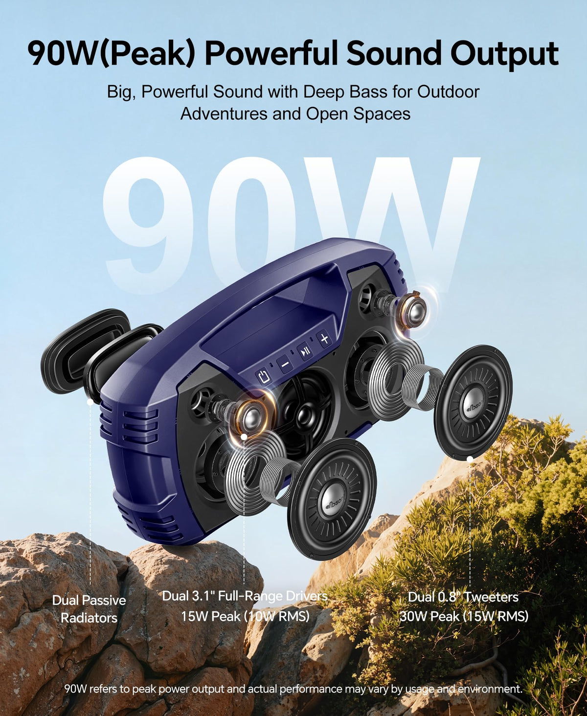 Houl Zallee 90W peak sound delivers bright highs and punchy bass for outdoor gatherings.