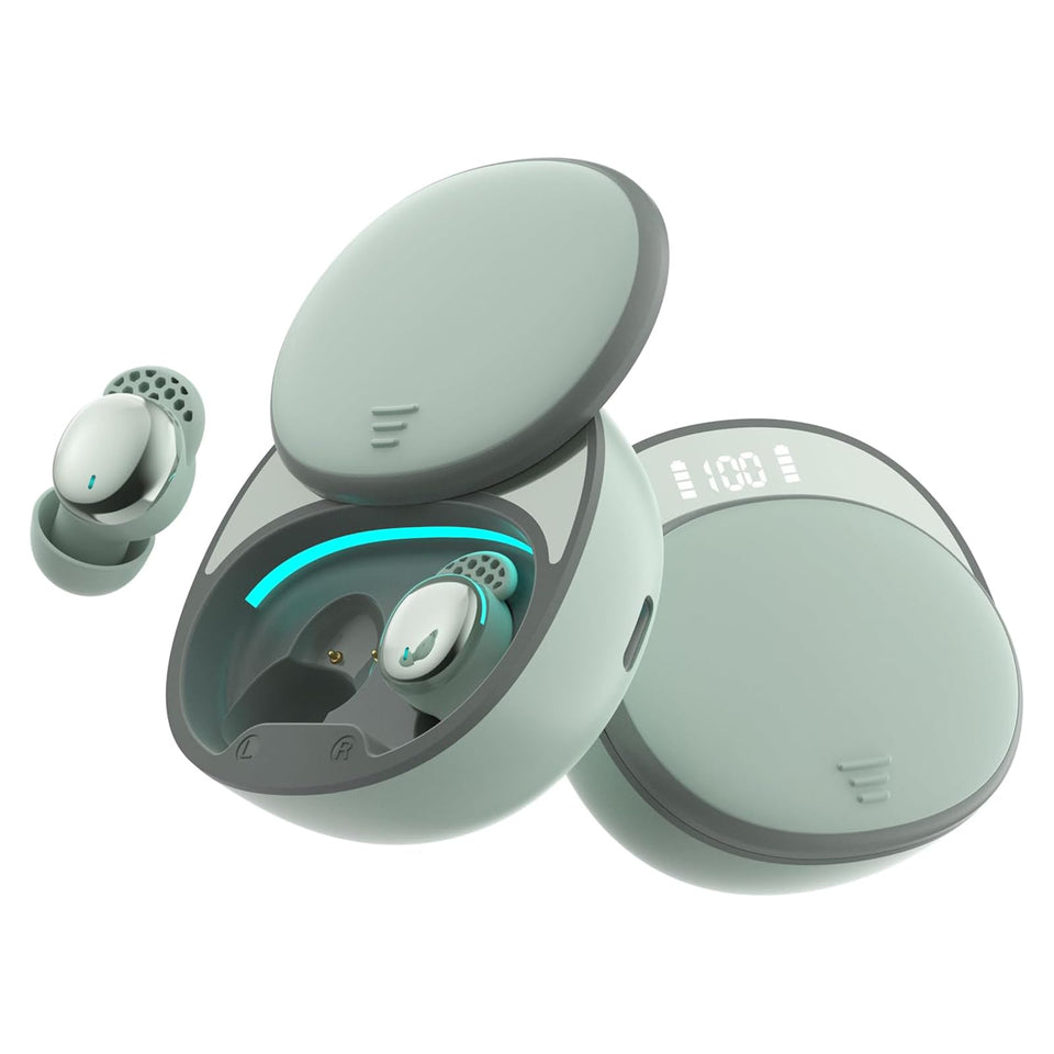 Houlyn front packaging in mint green showing earbuds and case, highlights comfort