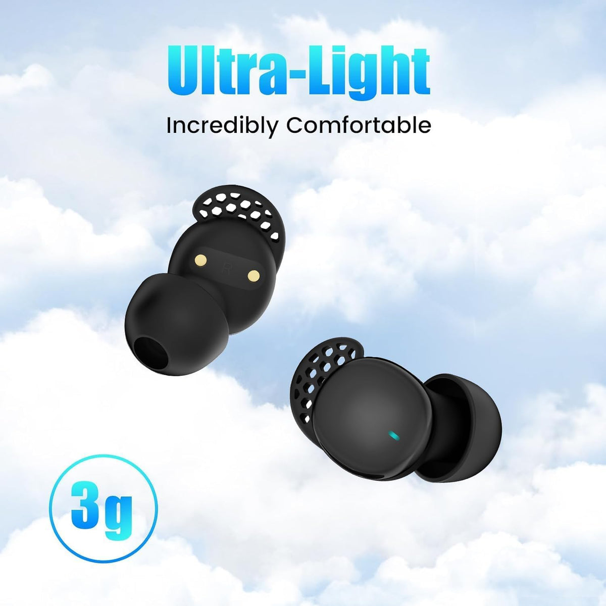 Houlyn earbud worn while side sleeping showing stable low-profile comfort