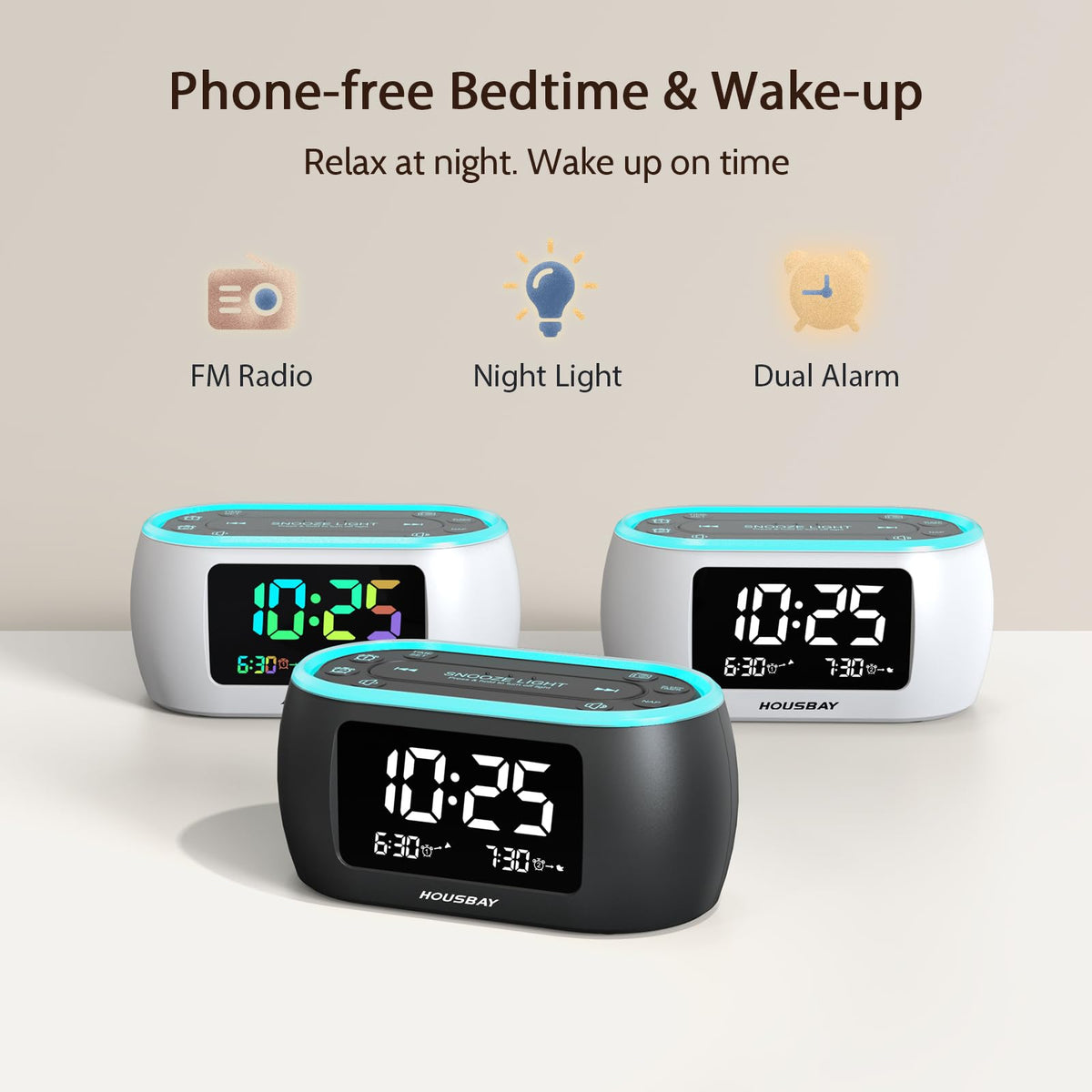 HOUSBAY bedside night light emits a soft glow for soothing sleep ambiance