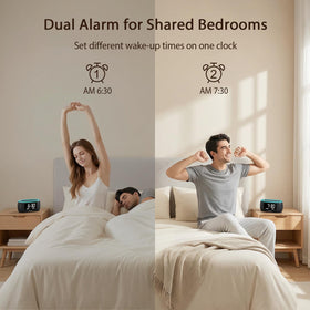 HOUSBAY dual alarm control panel illustrating easy wake time settings