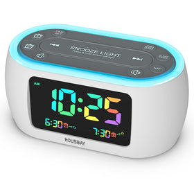 HOUSBAY Glow front view showing LED digits and compact bedside benefit