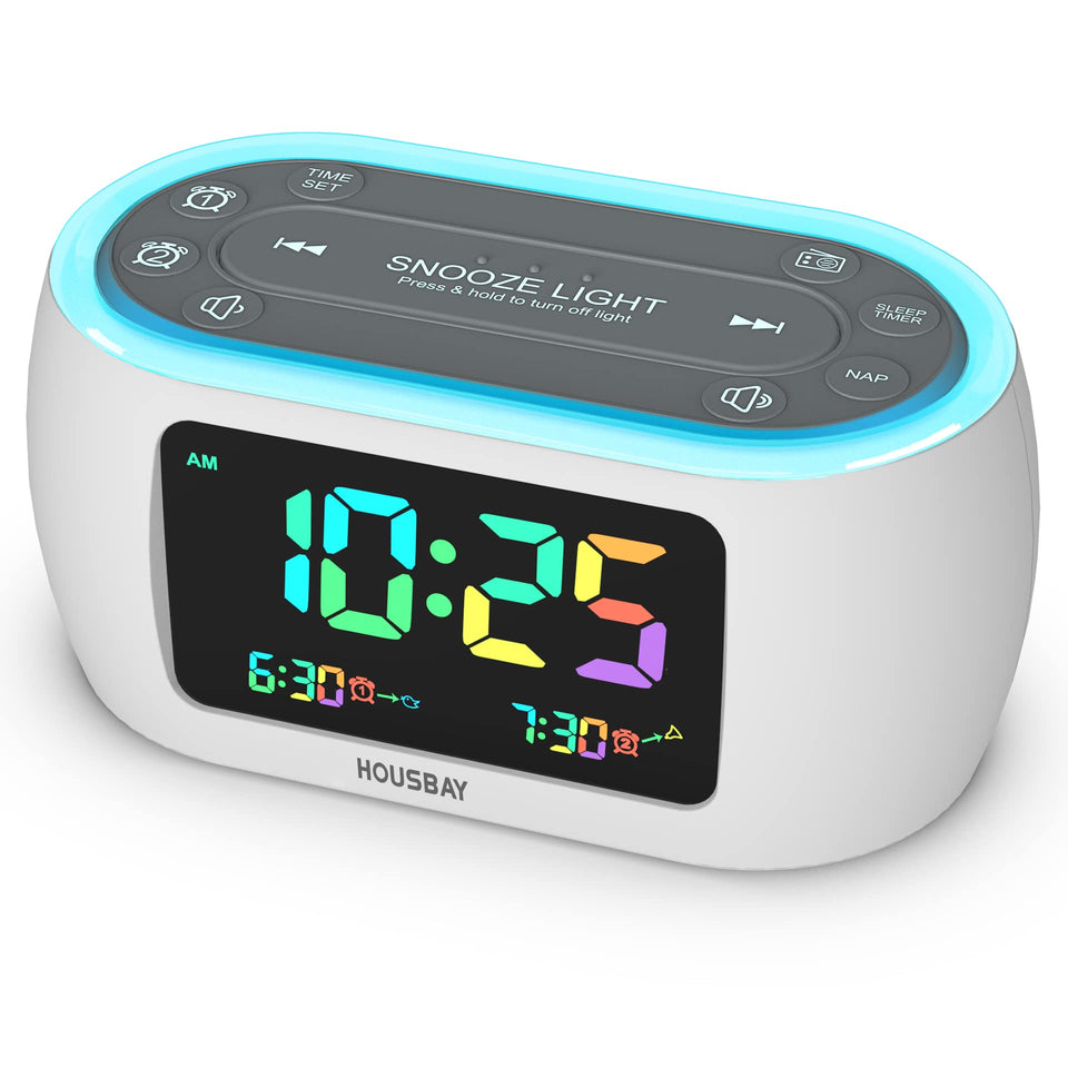 HOUSBAY Glow front view showing LED digits and compact bedside benefit