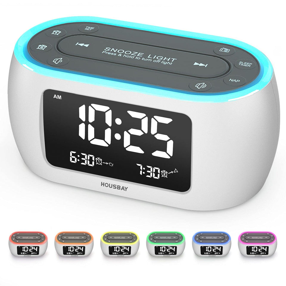 HOUSBAY Glow front view showing compact clock and nightlight for space saving
