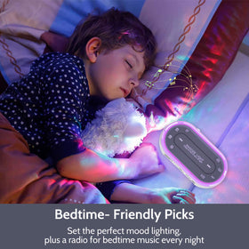 HOUSBAY Glow radio display tuned to FM showing easy-to-read information