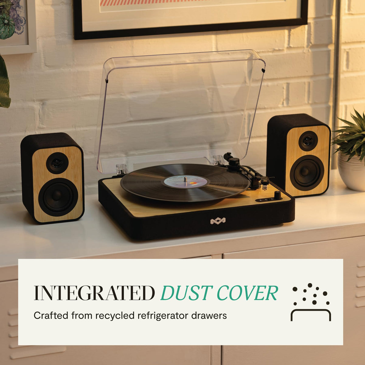 House of Marley Revolution turntable bamboo finish adds warm style to decor.