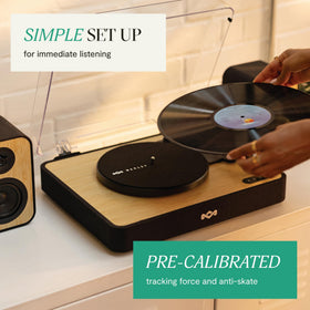 House of Marley Revolution turntable with built-in 8W speakers for rich room-filling sound.