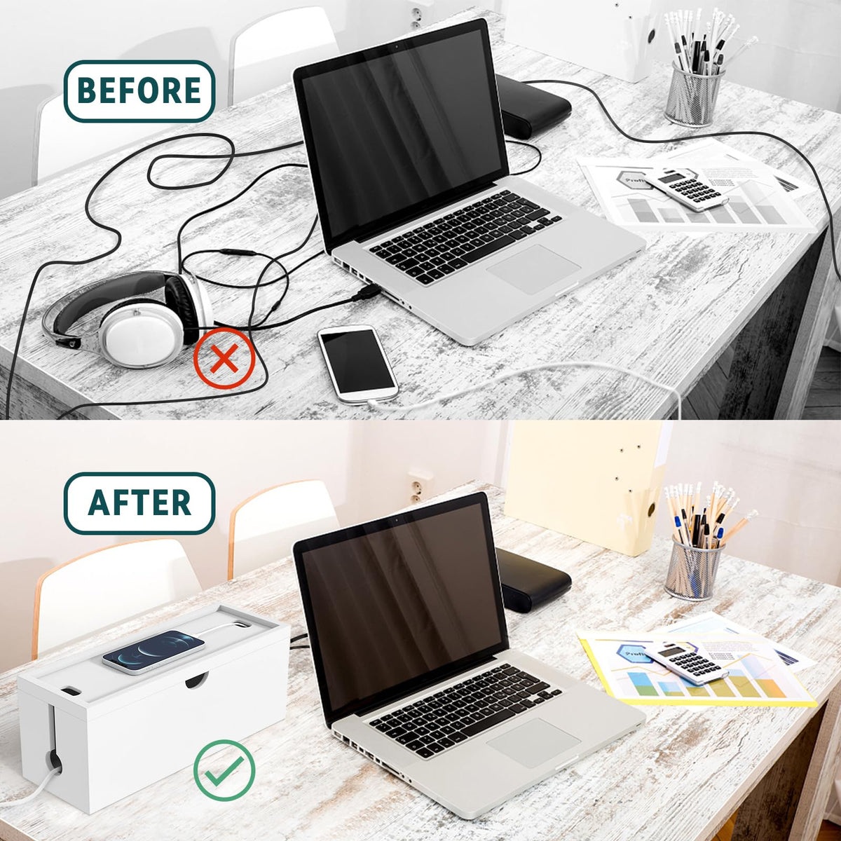 HoVoit bamboo box side slots for easy cable access and organization.