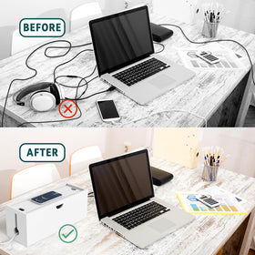 HoVoit bamboo box side slots for easy cable access and organization.
