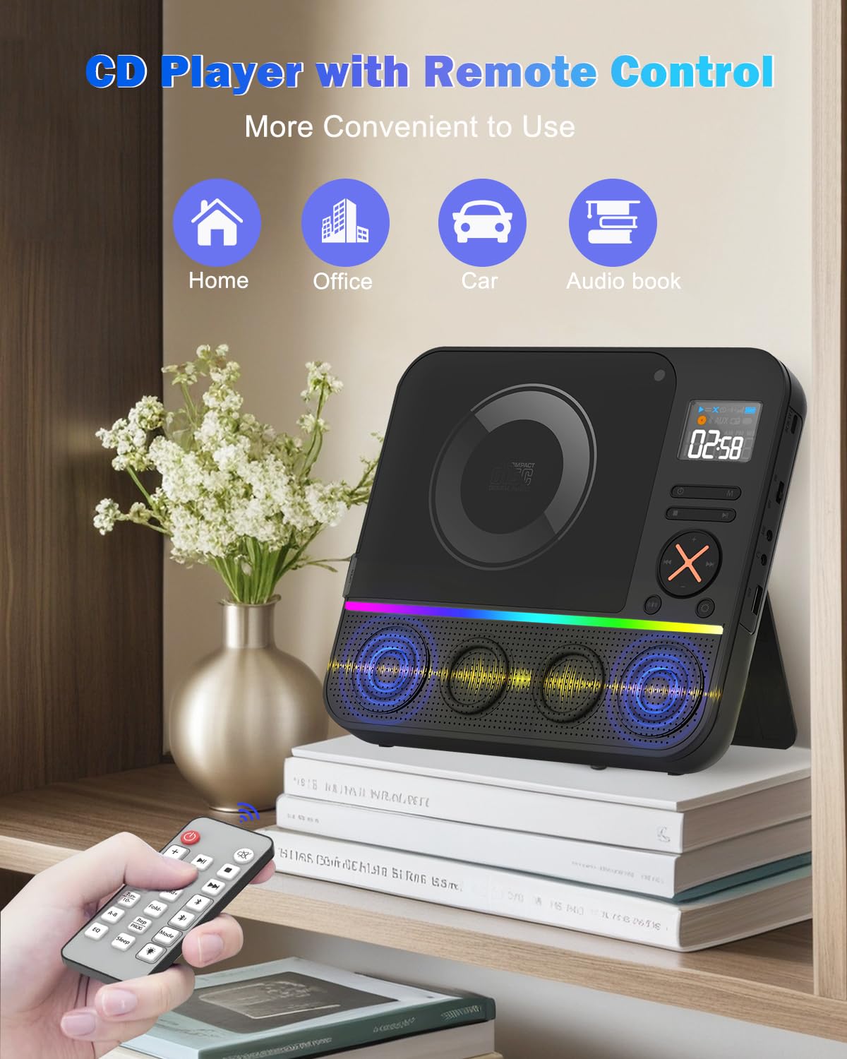 HOVOYNN 8-in-1 multifunction CD player with FM radio and more for flexible use.