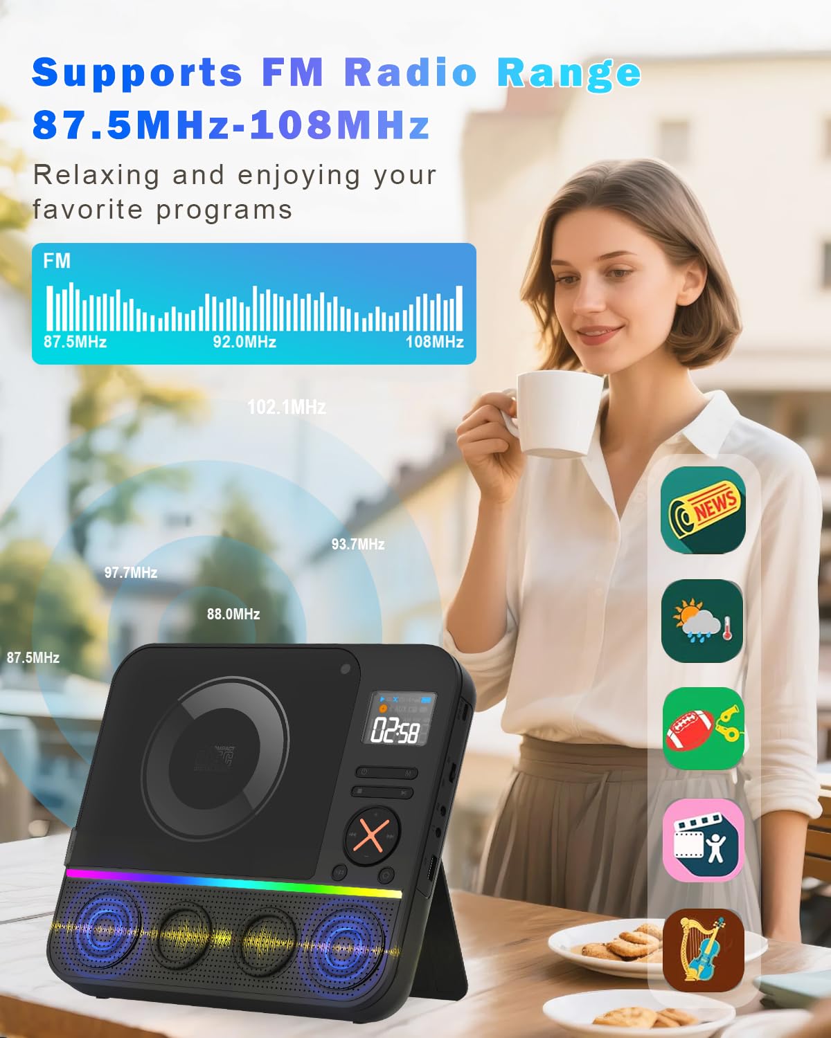 HOVOYNN USB and AUX connections expand device compatibility for varied playback.