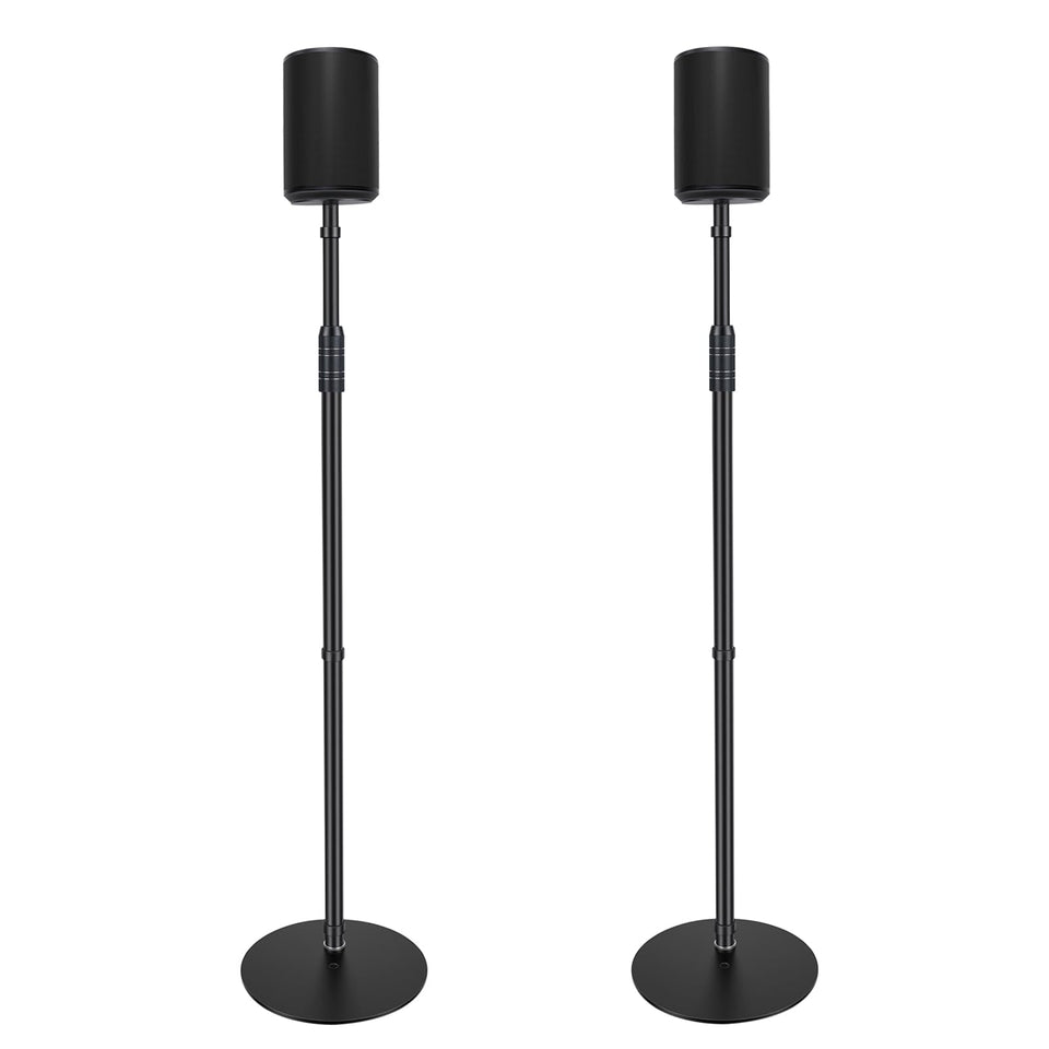Howonder front view of speaker stand showing stable base and modern look benefit placement