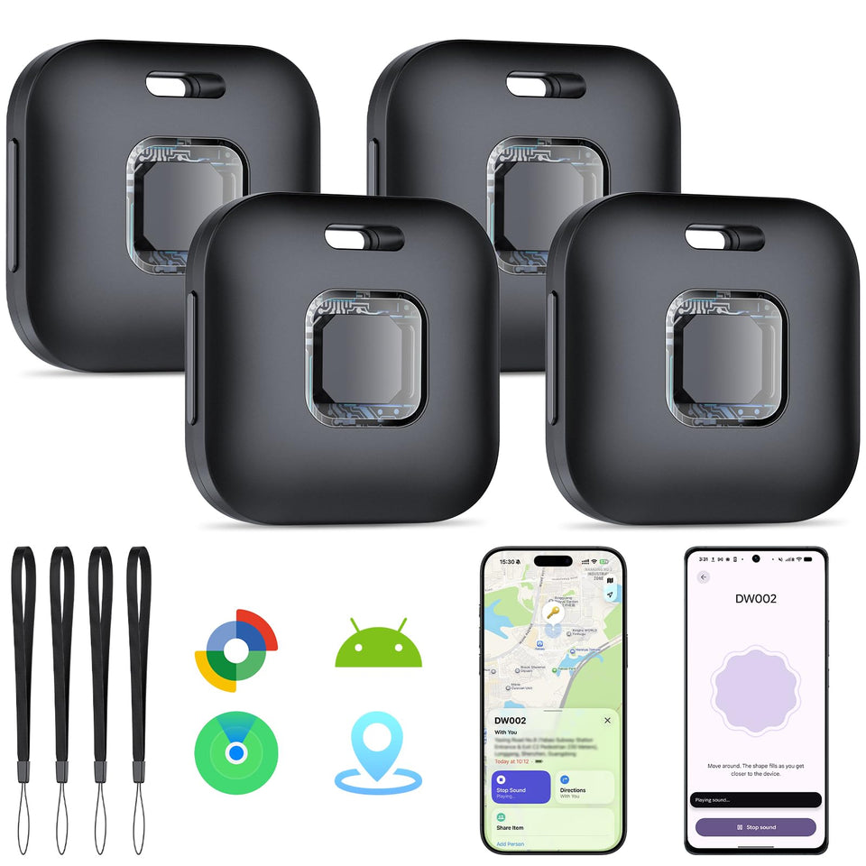 Hoxe DW002 pairs with iPhone Find My for quick item location.