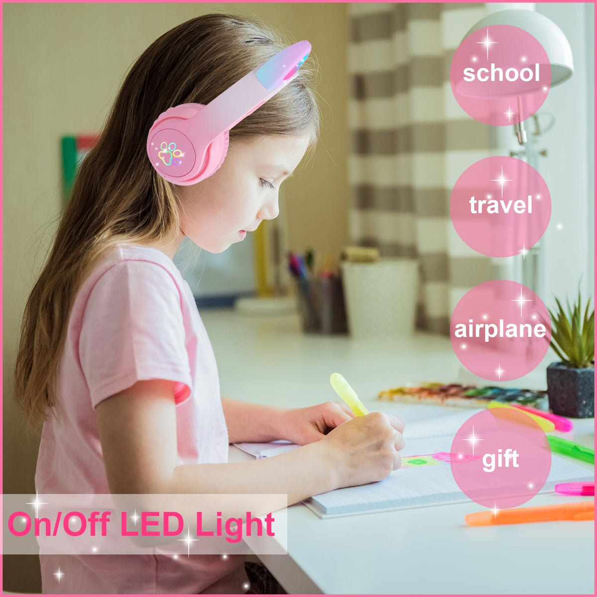 HOYJACY kids headphones with built-in microphone for online learning.