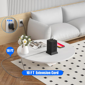 Hozzx power strip tower flat plug fits behind furniture, saving space