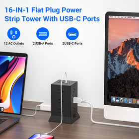 Hozzx Power Strip Tower USB ports enable versatile charging for devices like phones and laptops