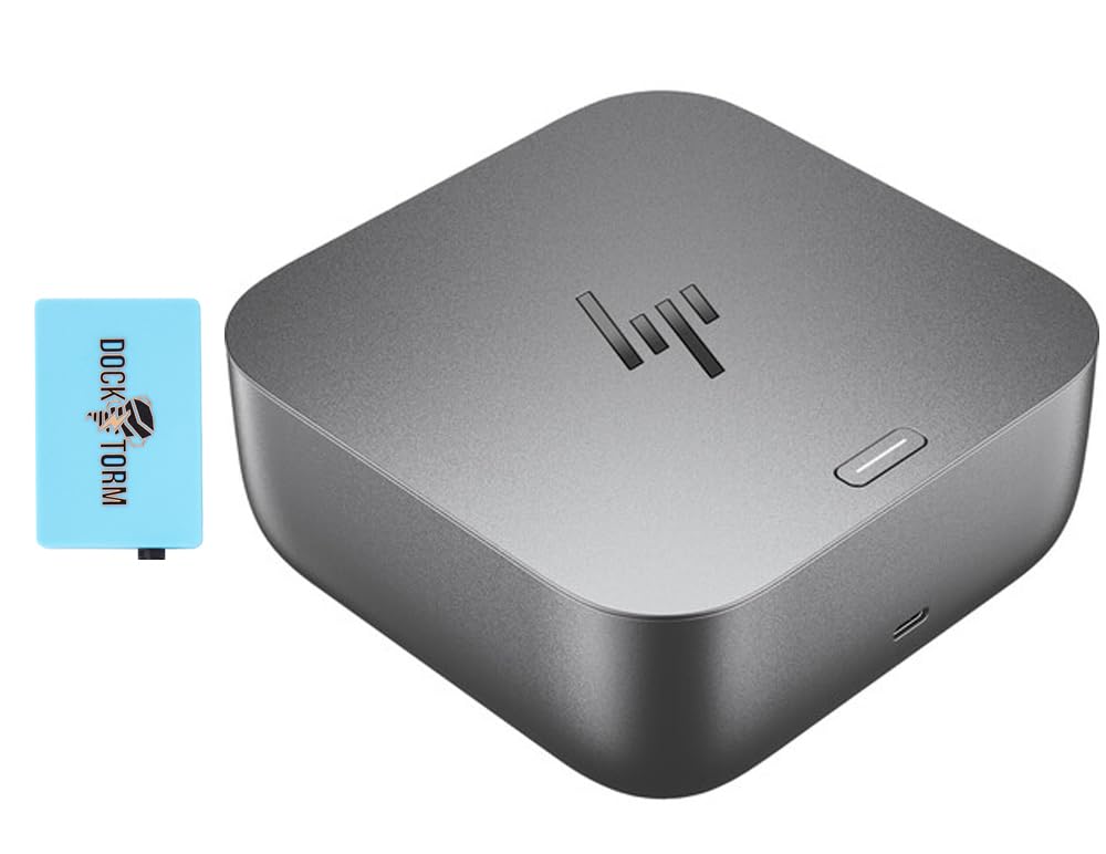 HP 100W G6 Dock front view for a sleek, compact workspace.