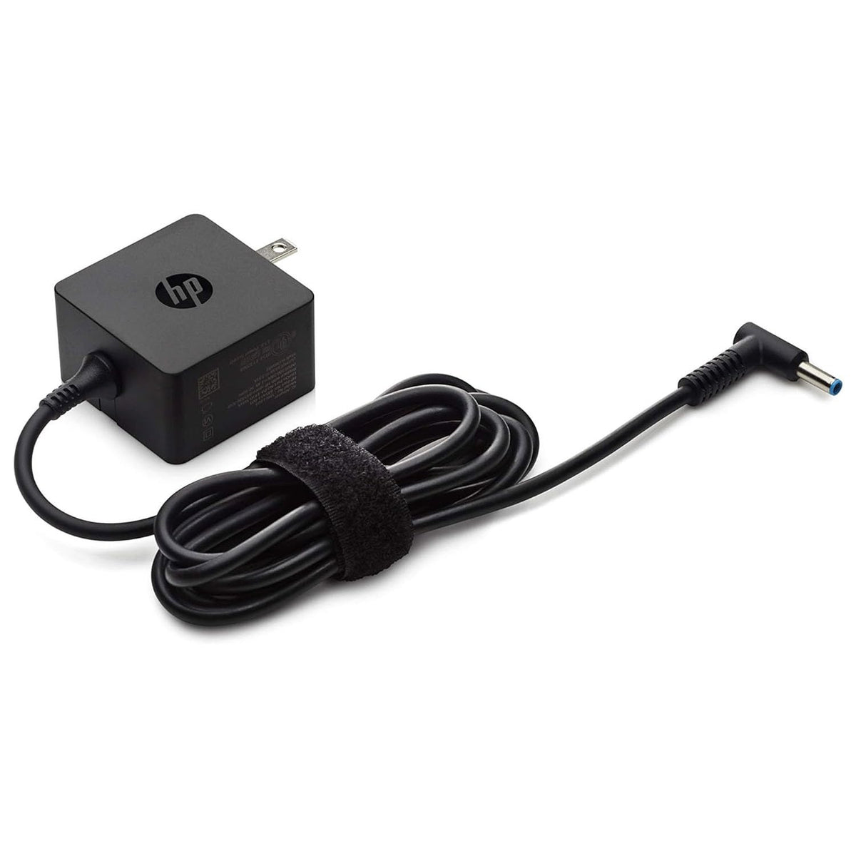 HP 45W travel power supply in use with laptop for on-site productivity