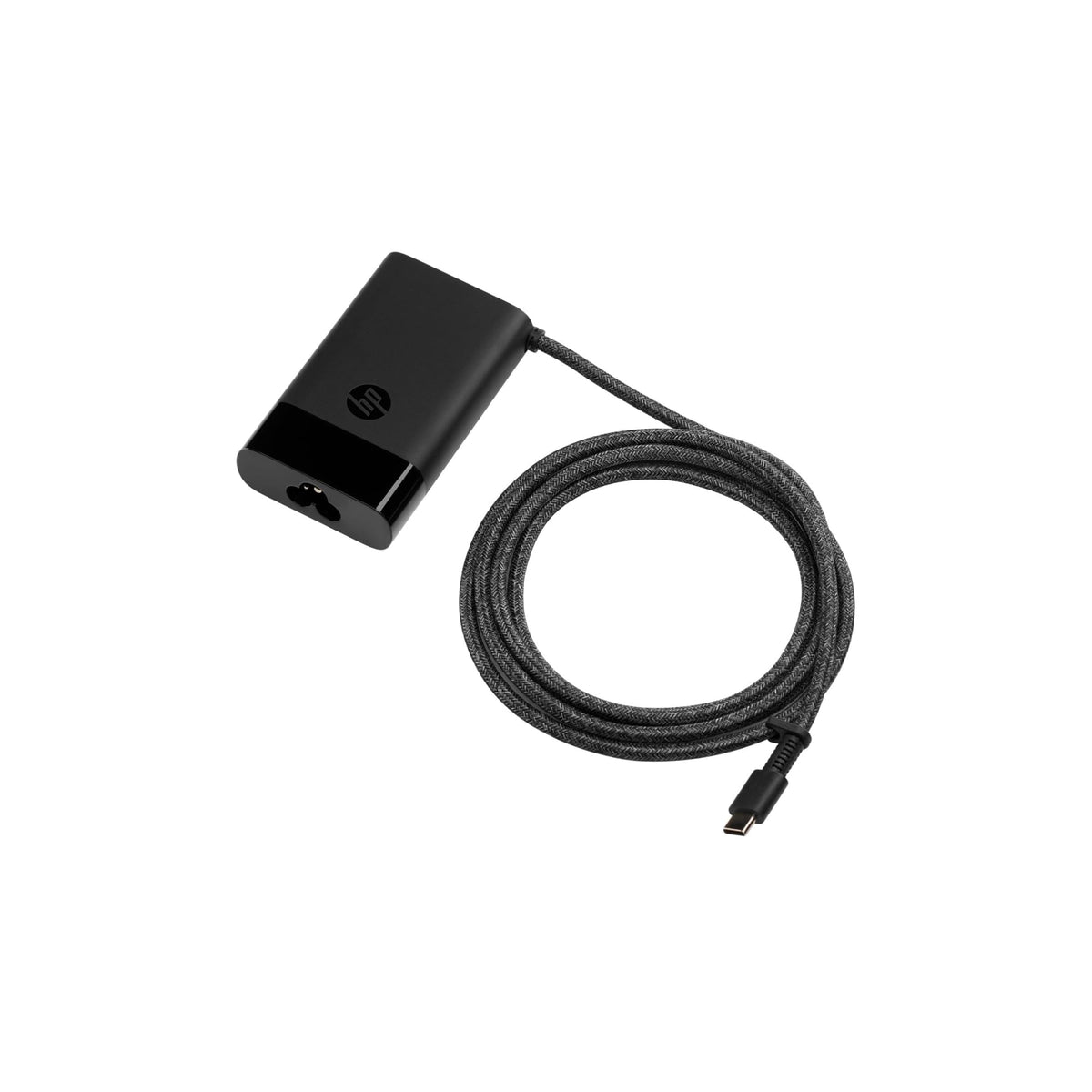 HP 65W charger plugged into laptop showing fast on-the-go charging